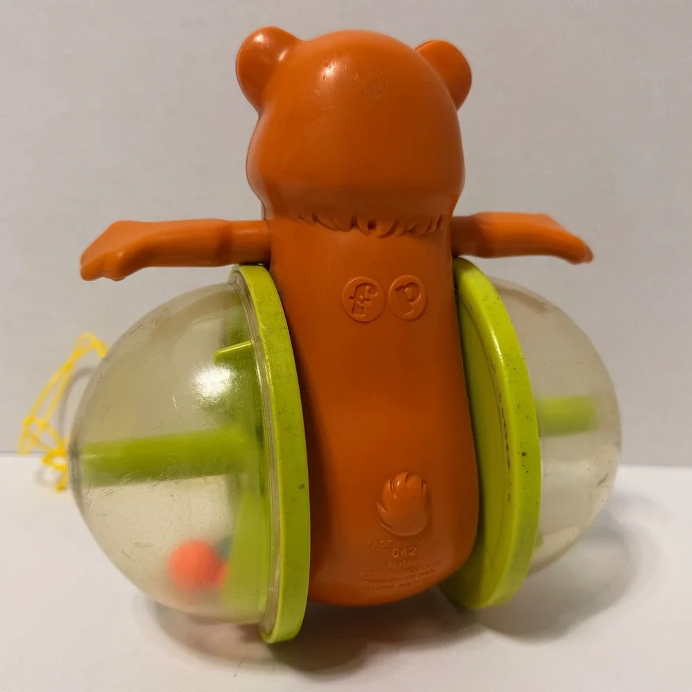 Vintage 1978 Fisher Price 642 Tumble Bear Pull Toy Orange‎ Rattle Made in USA